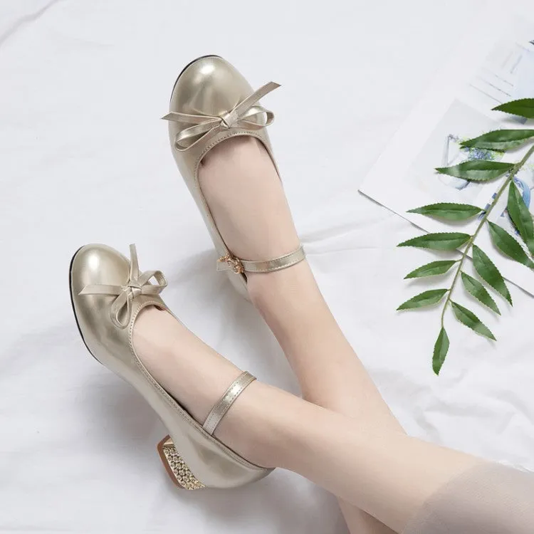 Women's Chunky Heel Pumps Mary Janes Shoes with Bowtie