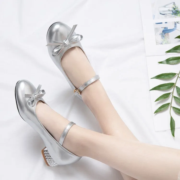 Women's Chunky Heel Pumps Mary Janes Shoes with Bowtie