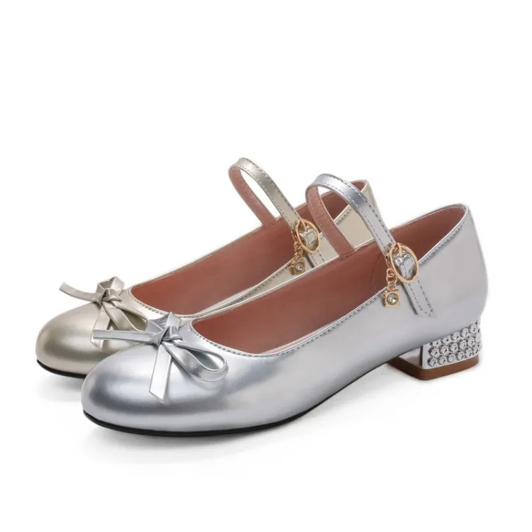 Women's Chunky Heel Pumps Mary Janes Shoes with Bowtie