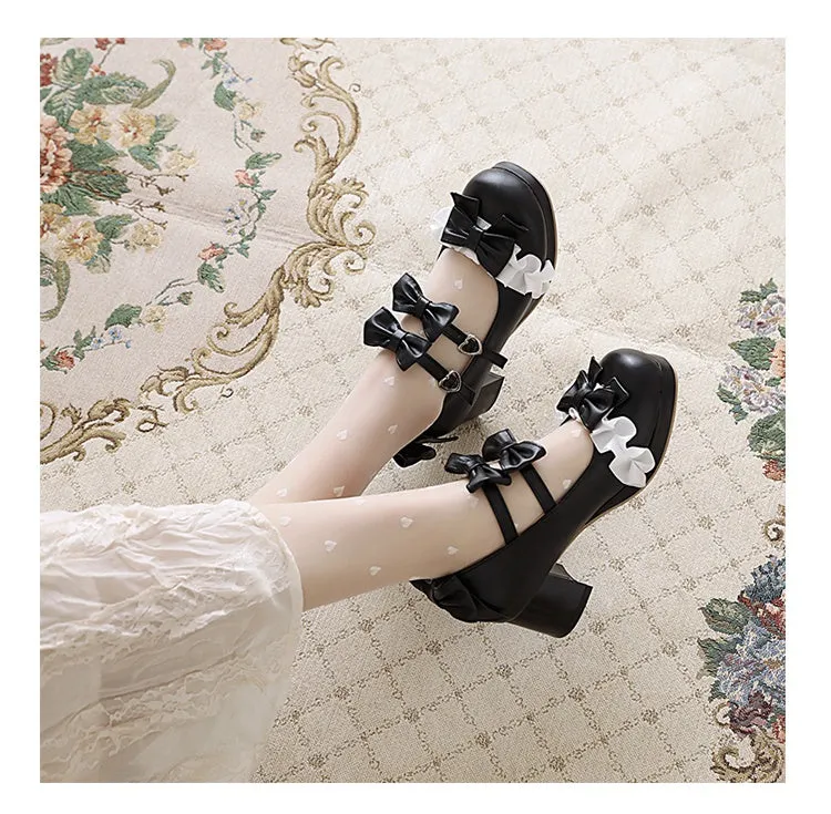 Women's Chunky Heel Pumps Mary Janes Shoes with Bowtie