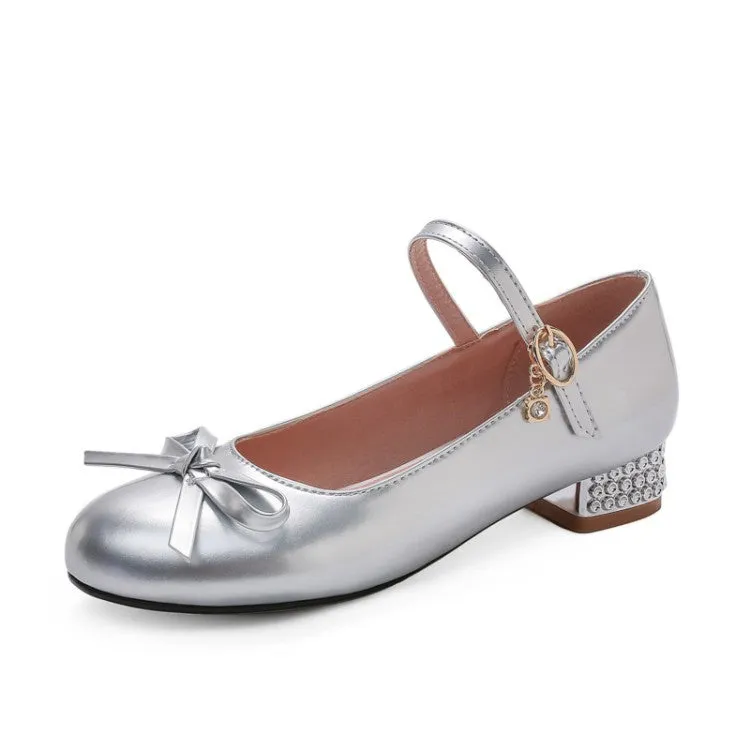 Women's Chunky Heel Pumps Mary Janes Shoes with Bowtie
