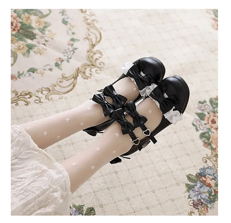 Women's Chunky Heel Pumps Mary Janes Shoes with Bowtie