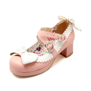 Women's Chunky Heel Pumps Mary Janes Shoes with Bowtie