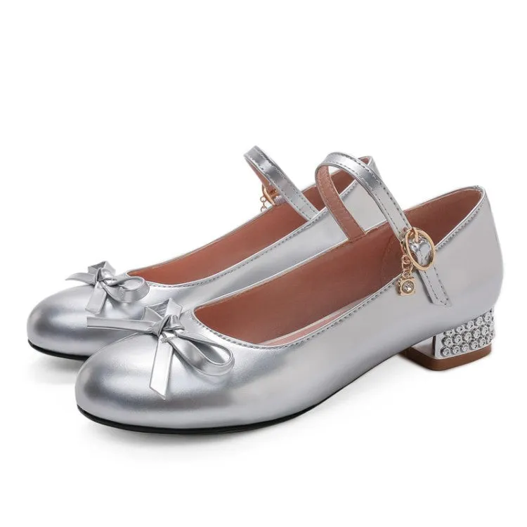 Women's Chunky Heel Pumps Mary Janes Shoes with Bowtie