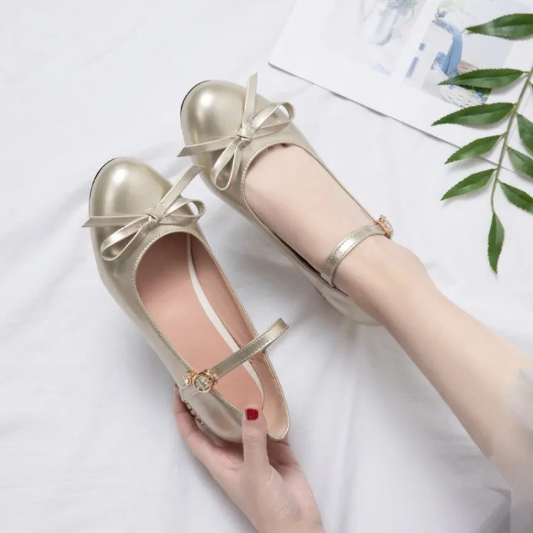Women's Chunky Heel Pumps Mary Janes Shoes with Bowtie