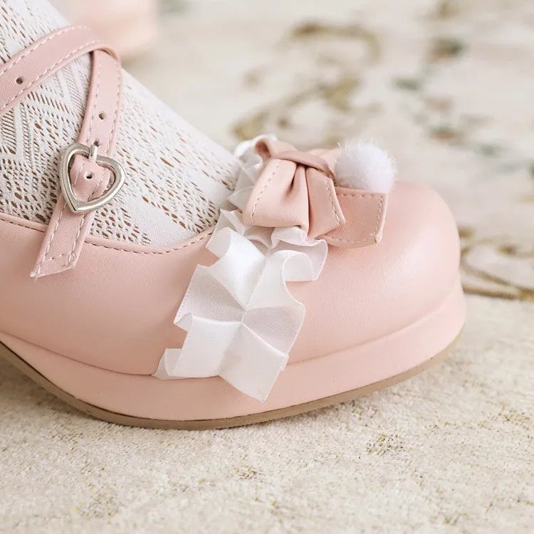 Women's Chunky Heel Pumps Mary Janes Shoes with Bowtie
