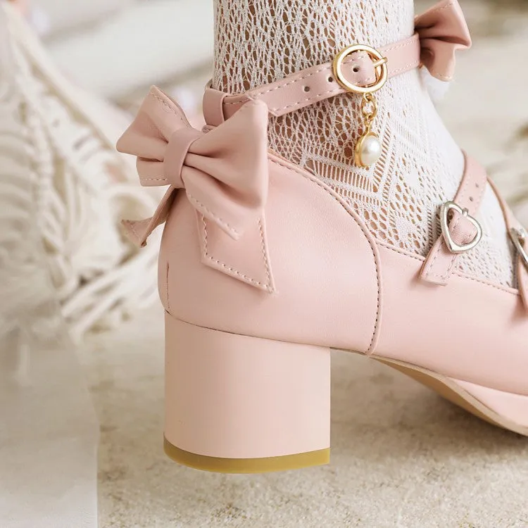 Women's Chunky Heel Pumps Mary Janes Shoes with Bowtie