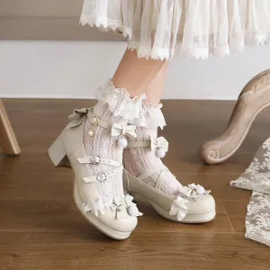 Women's Chunky Heel Pumps Mary Janes Shoes with Bowtie