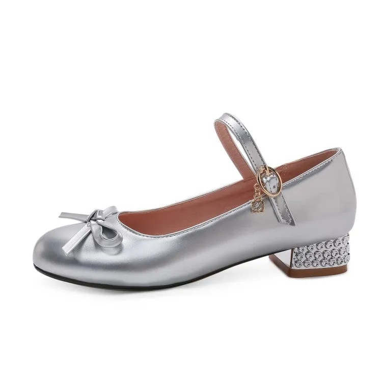 Women's Chunky Heel Pumps Mary Janes Shoes with Bowtie