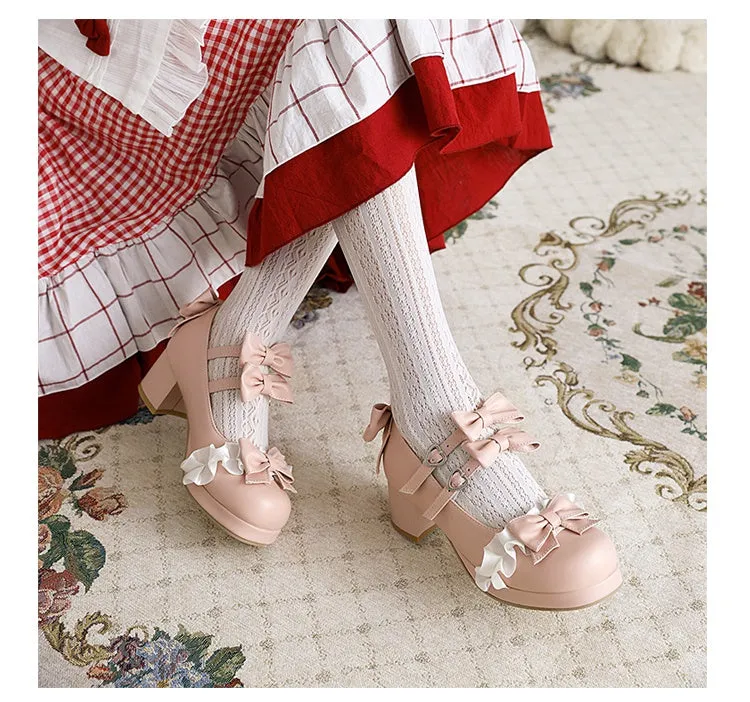 Women's Chunky Heel Pumps Mary Janes Shoes with Bowtie