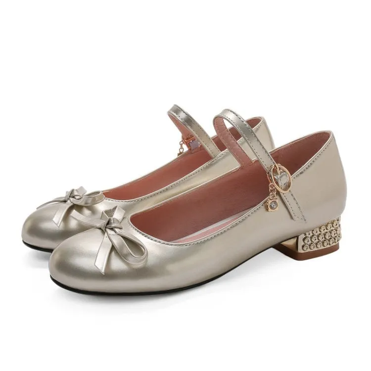 Women's Chunky Heel Pumps Mary Janes Shoes with Bowtie