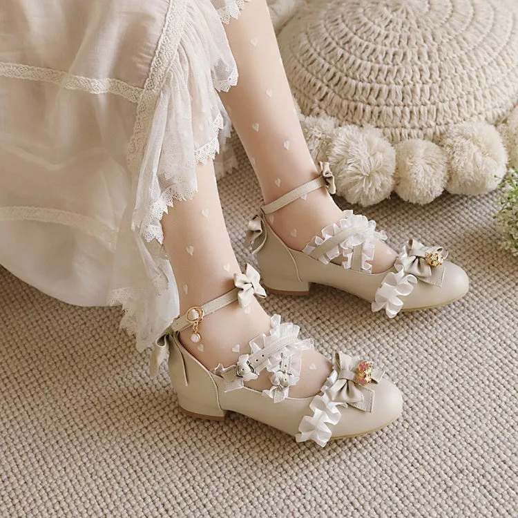Women's Chunky Heel Pumps Mary Janes Shoes with Bowtie