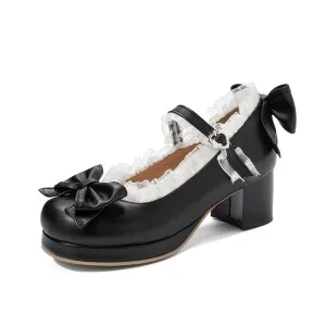 Women's Chunky Heel Pumps Mary Janes Shoes with Bowtie
