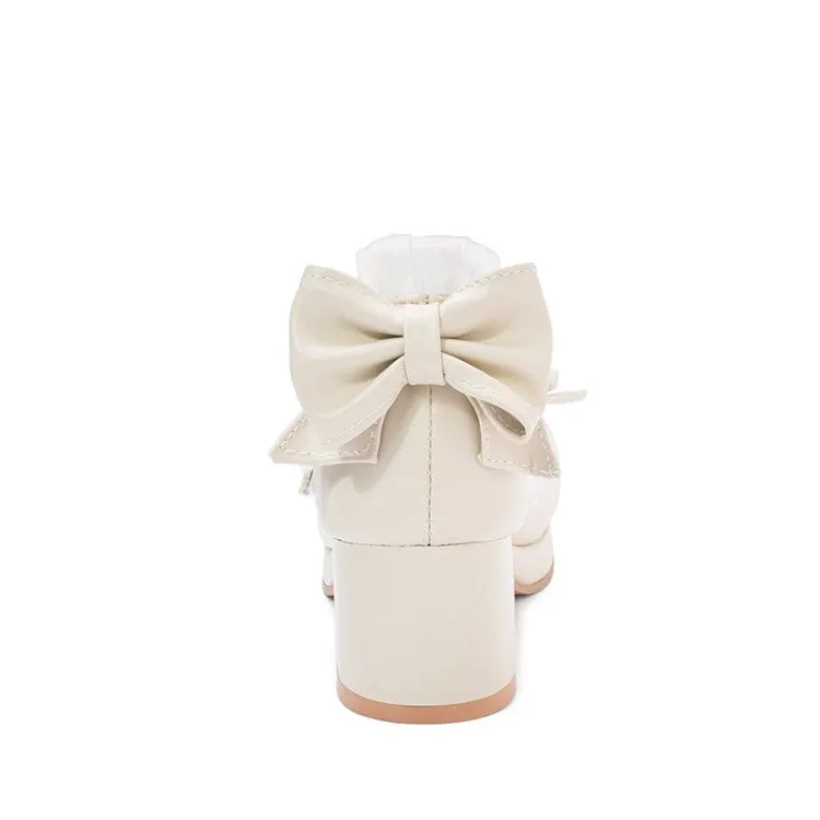 Women's Chunky Heel Pumps Mary Janes Shoes with Bowtie
