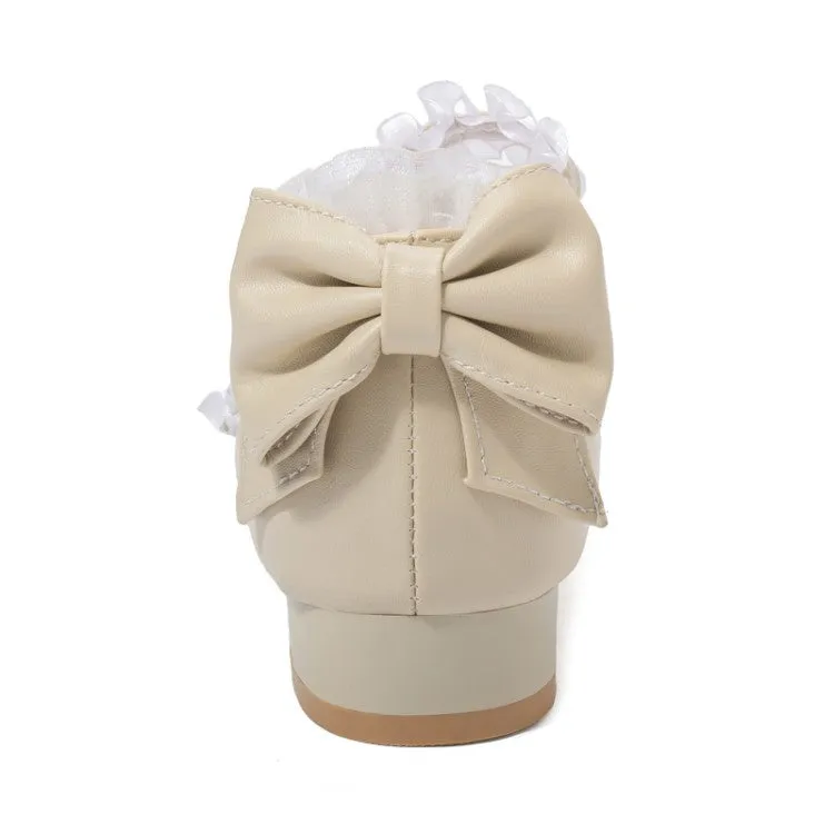 Women's Chunky Low Heel Pumps Mary Janes Shoes with Bowtie