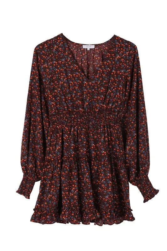 Women's Ditsy Burgundy Floral Mini Dress