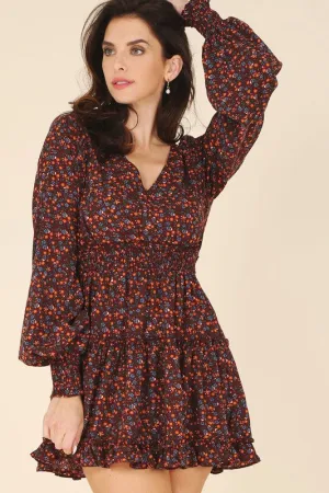 Women's Ditsy Burgundy Floral Mini Dress