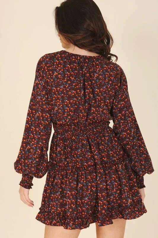 Women's Ditsy Burgundy Floral Mini Dress