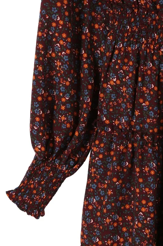 Women's Ditsy Burgundy Floral Mini Dress