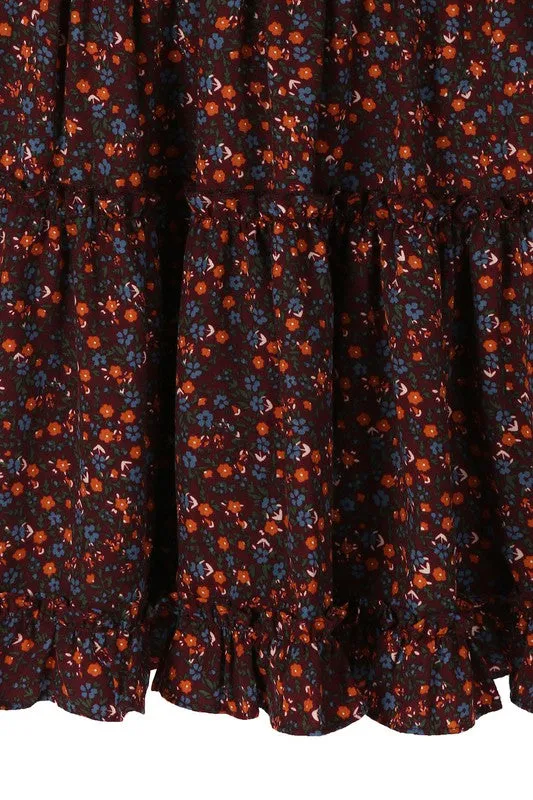 Women's Ditsy Burgundy Floral Mini Dress