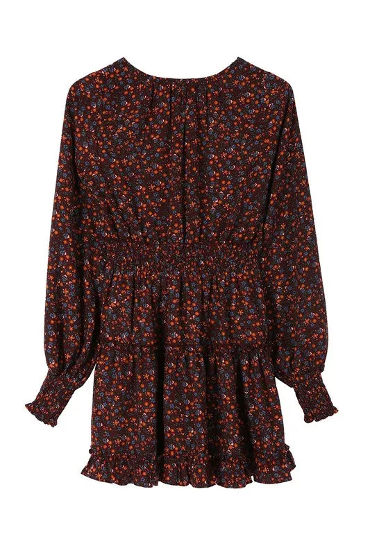 Women's Ditsy Burgundy Floral Mini Dress