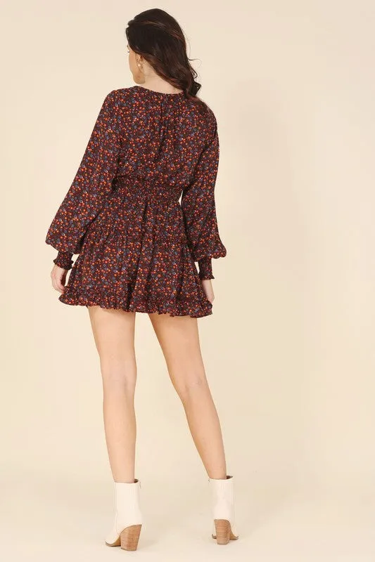 Women's Ditsy Burgundy Floral Mini Dress