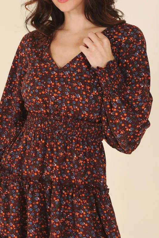 Women's Ditsy Burgundy Floral Mini Dress
