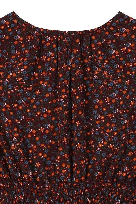 Women's Ditsy Burgundy Floral Mini Dress