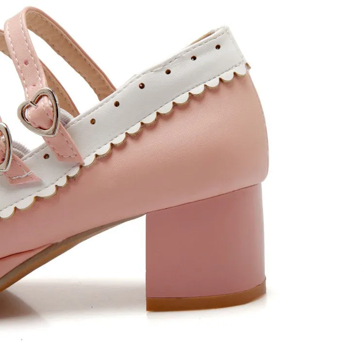 Women's Double Straps Chunky Heel Pumps Mary Janes Shoes with Bowtie