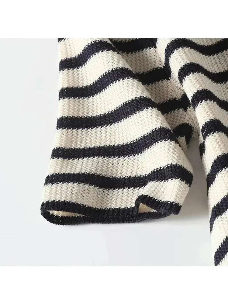 Women's Fashion Knitted Stripe V-Neck Long Dress