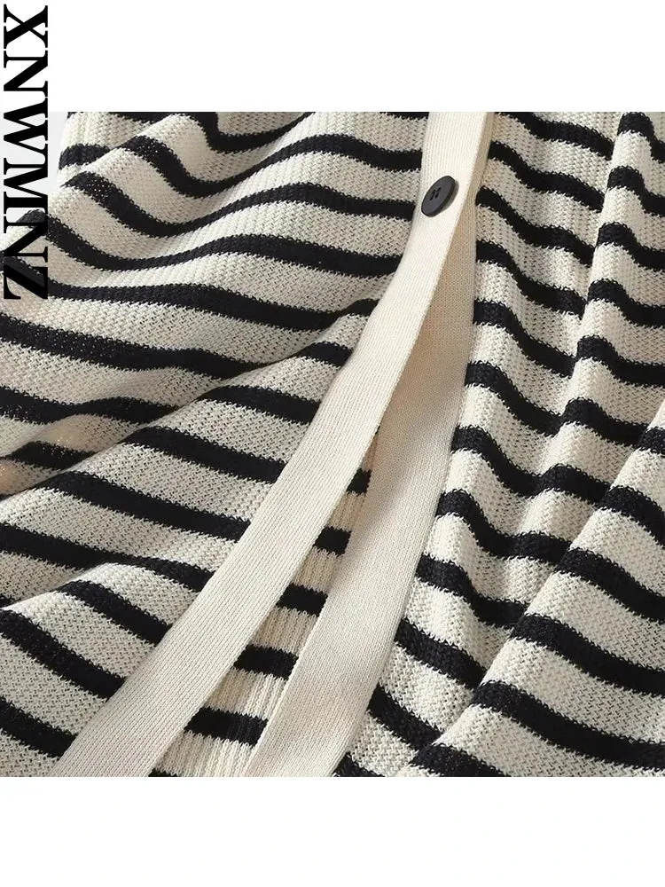 Women's Fashion Knitted Stripe V-Neck Long Dress