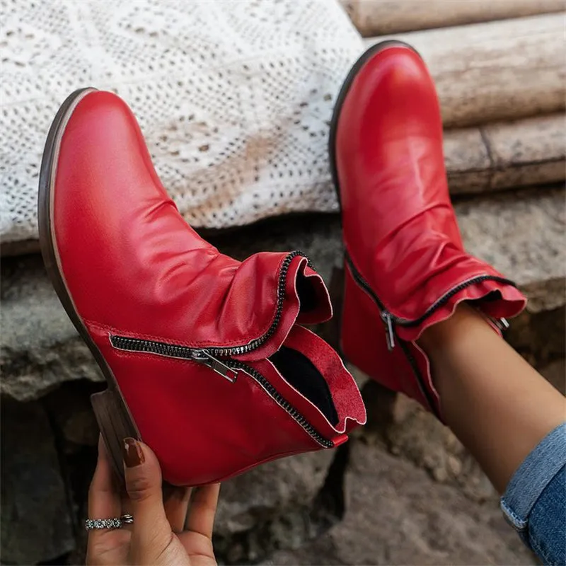 Women's Fashionable Square Heel Short Martin Boots