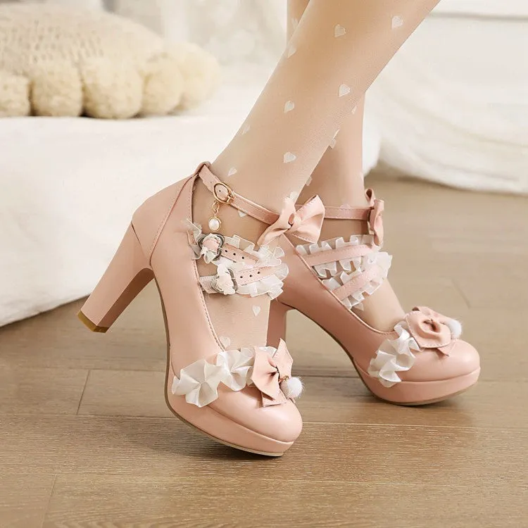 Women's High Heel Platform Pumps Mary Janes Shoes with Bowtie