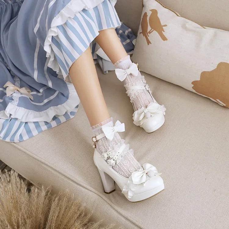 Women's High Heel Platform Pumps Mary Janes Shoes with Bowtie