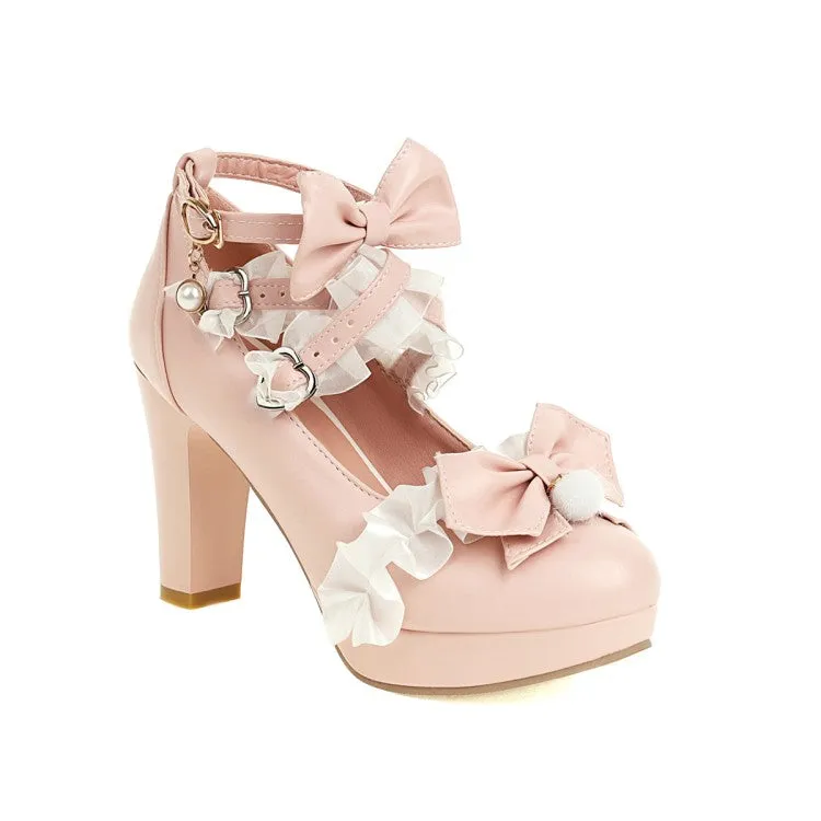 Women's High Heel Platform Pumps Mary Janes Shoes with Bowtie
