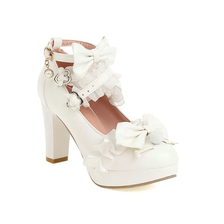 Women's High Heel Platform Pumps Mary Janes Shoes with Bowtie