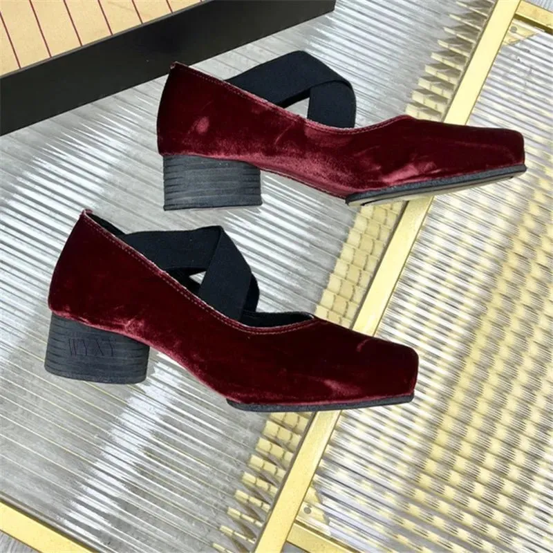 Women's High Heels Square Head Thick Heel Casual Single Shoes