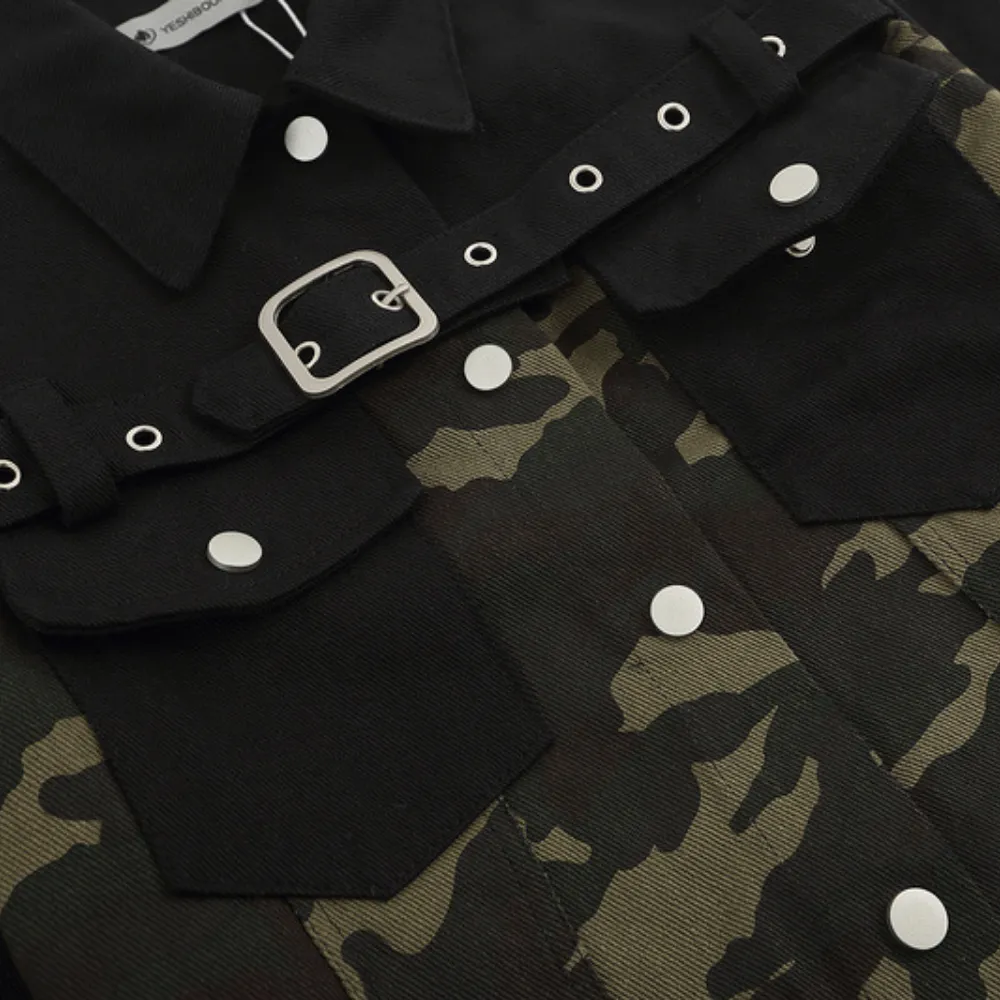 Women's High Street Camouflage Stitching Outfit Sets