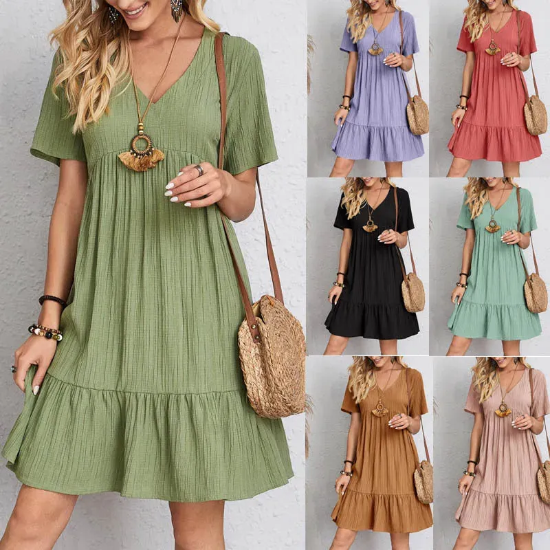 Women's Loose Vintage Ruffles Lace Befree Summer Dress