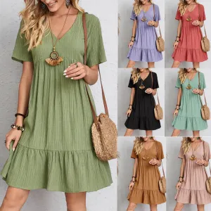 Women's Loose Vintage Ruffles Lace Befree Summer Dress