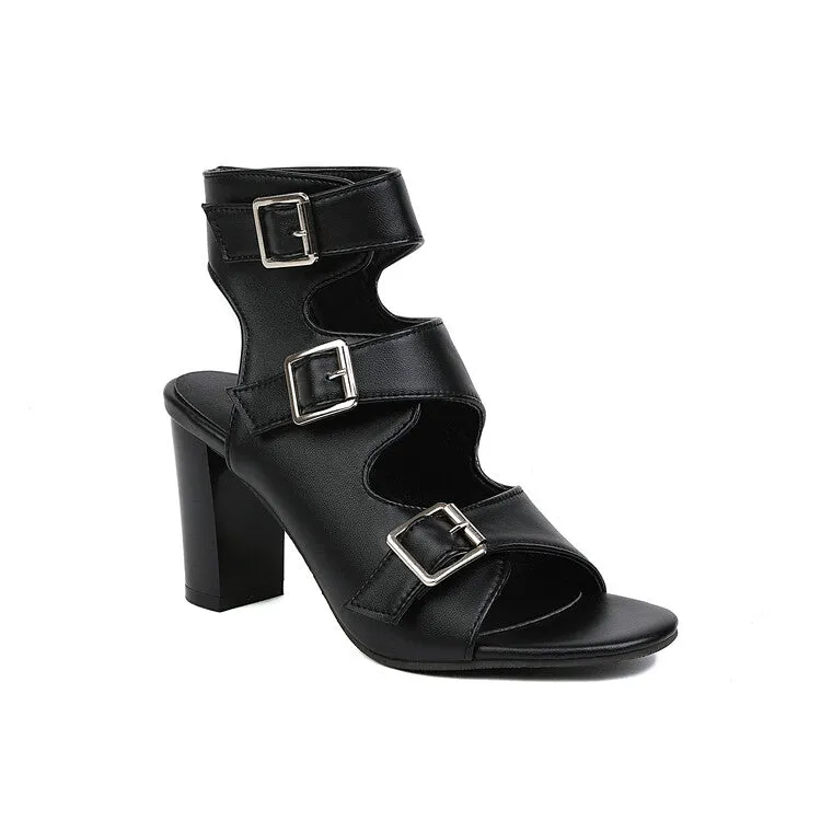 Women's Open Toe Buckle Straps Block Chunky Heel Gladiator Sandals