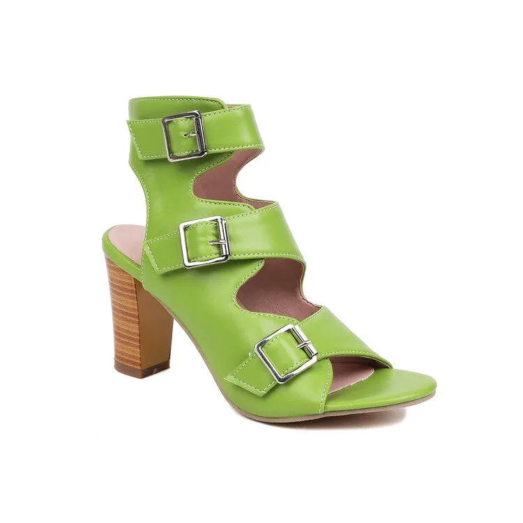 Women's Open Toe Buckle Straps Block Chunky Heel Gladiator Sandals