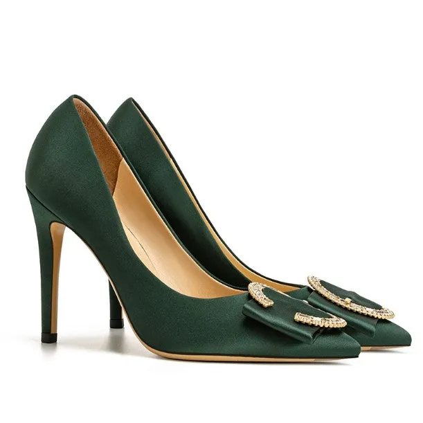 Women's Petite Silk Satin Pointy High Heels DS151