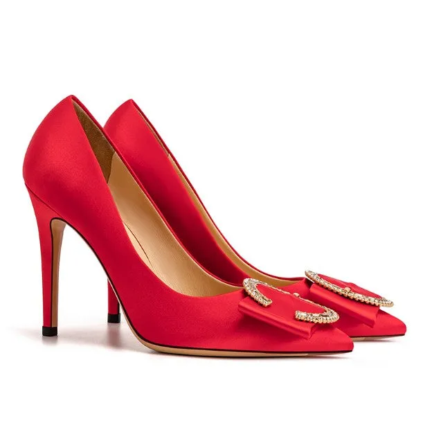 Women's Petite Silk Satin Pointy High Heels DS151