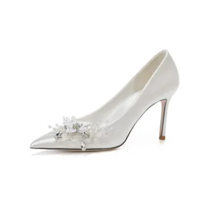 Women's Petite Silk Satin White Dress Shoes MS119
