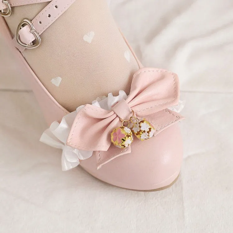 Women's Platform Pumps High Heel Mary Janes Shoes with Bowtie