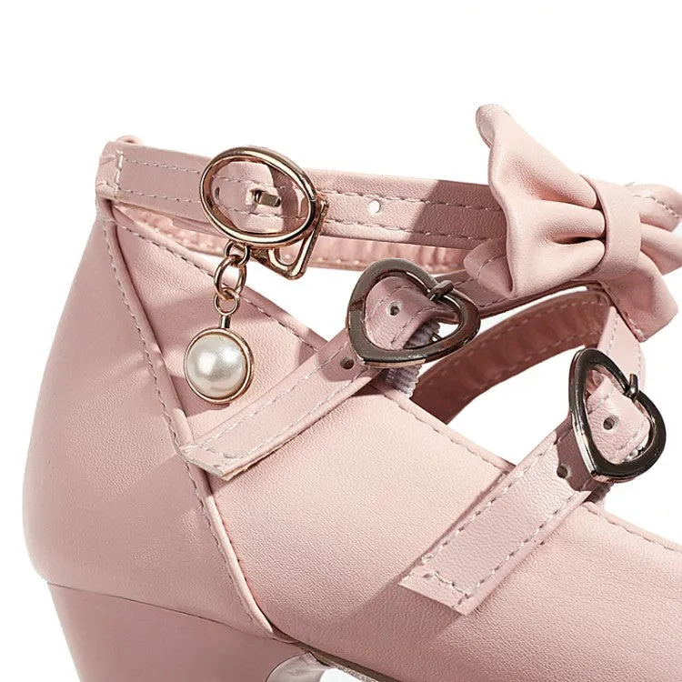 Women's Platform Pumps High Heel Mary Janes Shoes with Bowtie
