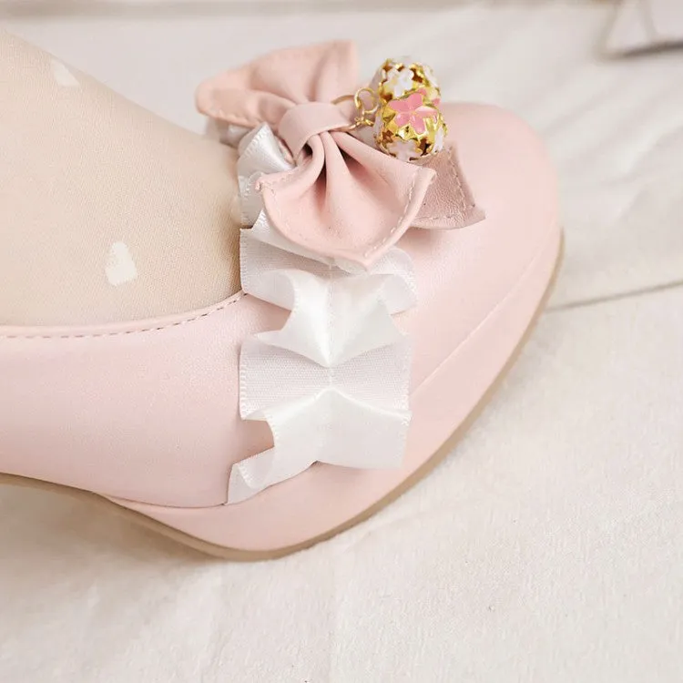 Women's Platform Pumps High Heel Mary Janes Shoes with Bowtie