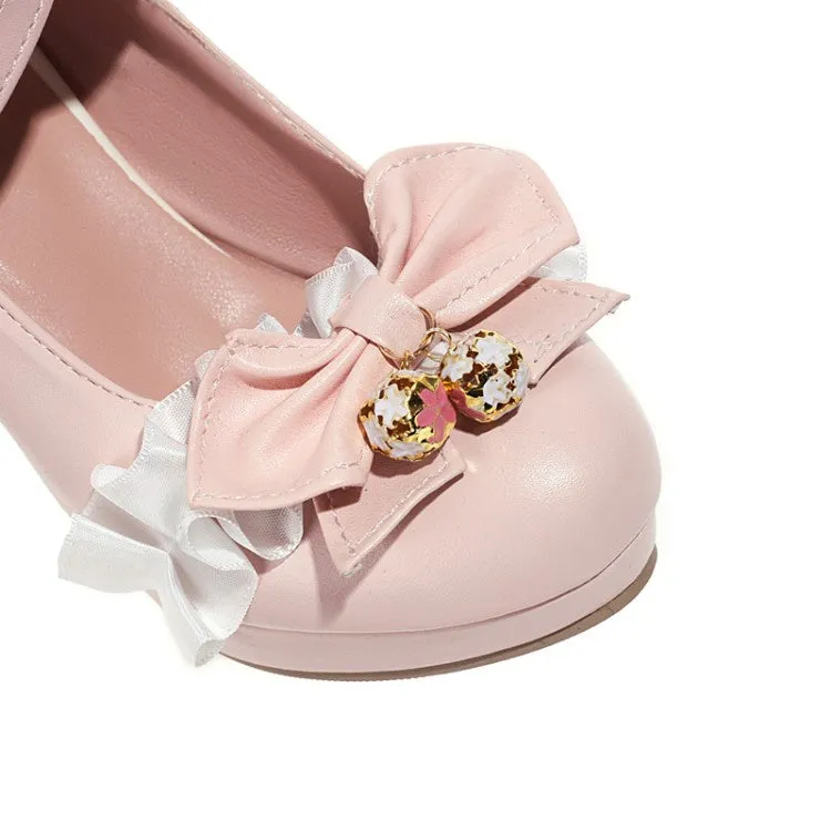 Women's Platform Pumps High Heel Mary Janes Shoes with Bowtie