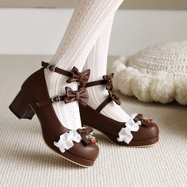 Women's Pumps High Heel Mary Janes Shoes with Bowtie